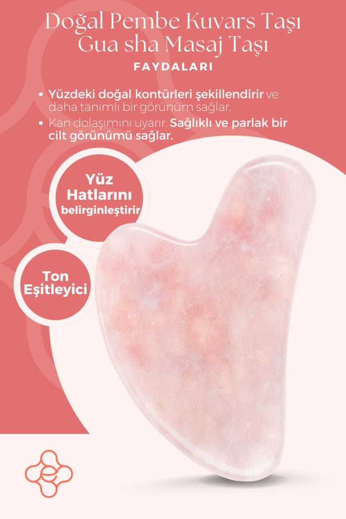 Gua Sha Taşı Pembe Kuvars Yüz Masaj Aleti Doğal Taş Sertifikalı - Görsel 3
