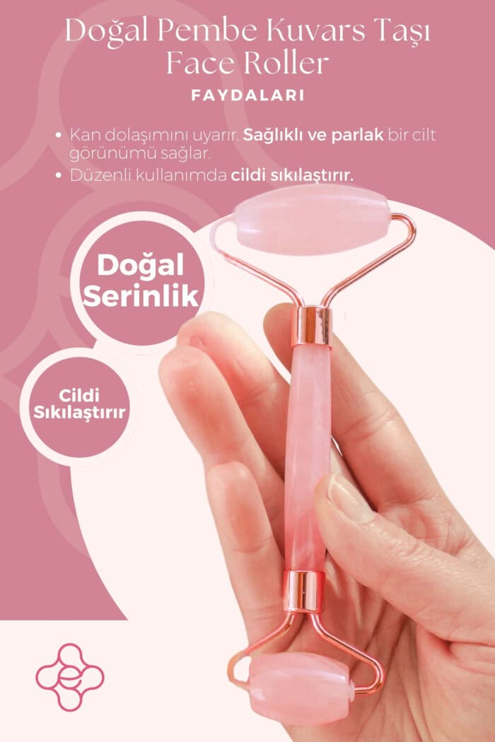 Pembe Kuvars Face Roller Yüz Masaj Taşı - Görsel 3